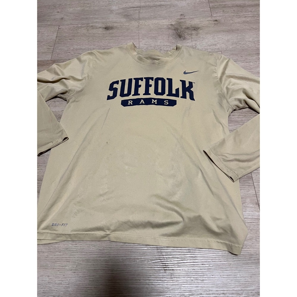 Nike Suffolk Rams Long‎ Sleeve Shirt Mens Tan Performance Sz L Boston NCAA